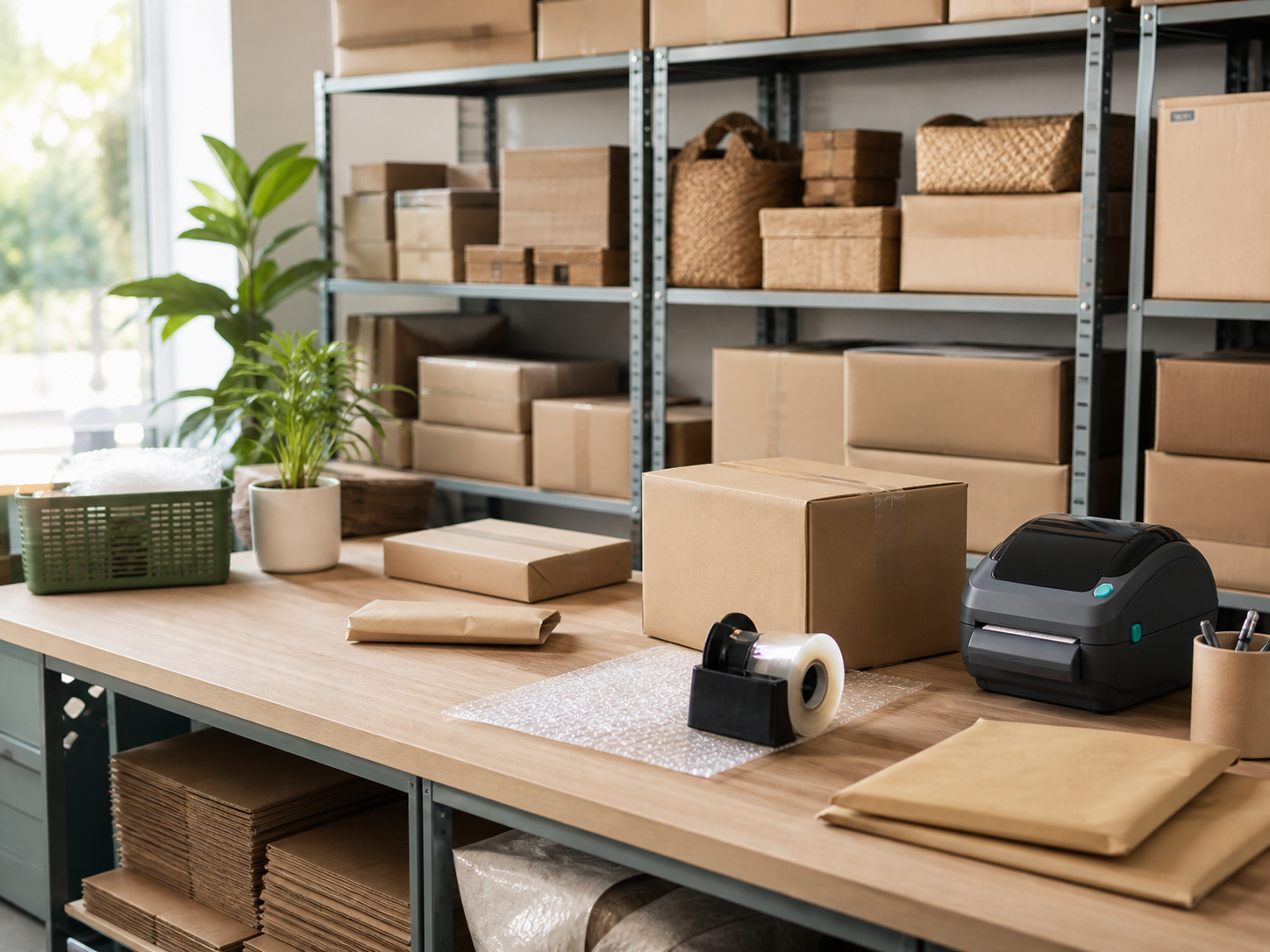 Organized ecommerce packing and fulfillment area